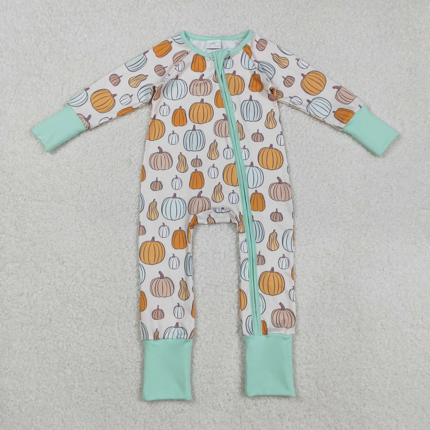 LR2565 orange pumpkin zipper long sleeve boys romper