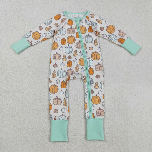 LR2565 orange pumpkin zipper long sleeve boys romper