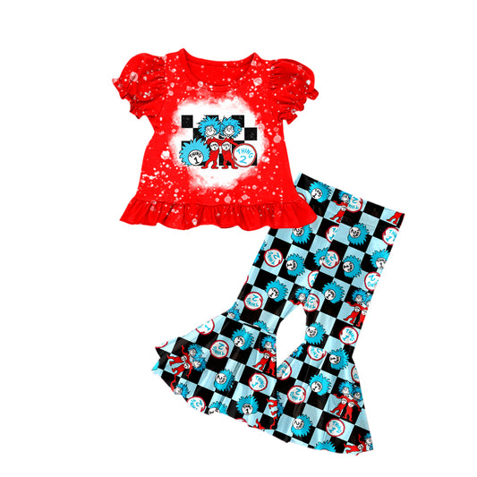 preorder GSPO1084 Dr. cartoom red short sleeve checkered pants girls set