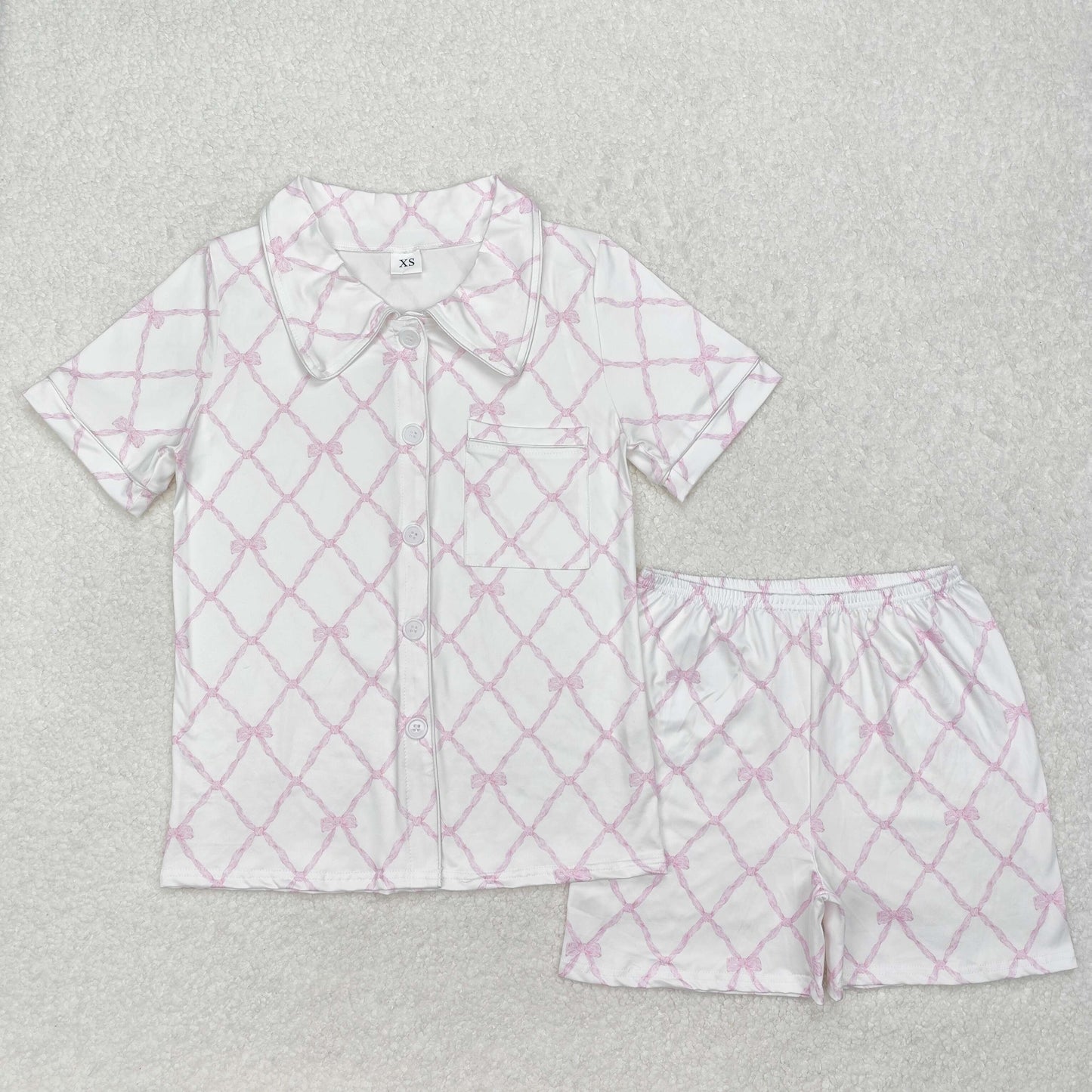 GSSO1708 Pink Bows Short Sleeve Shorts Adult Women Pajamas