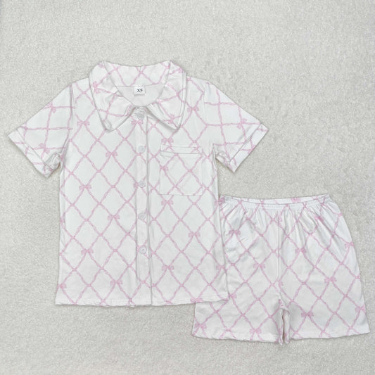 GSSO1708 Pink Bows Short Sleeve Shorts Adult Women Pajamas