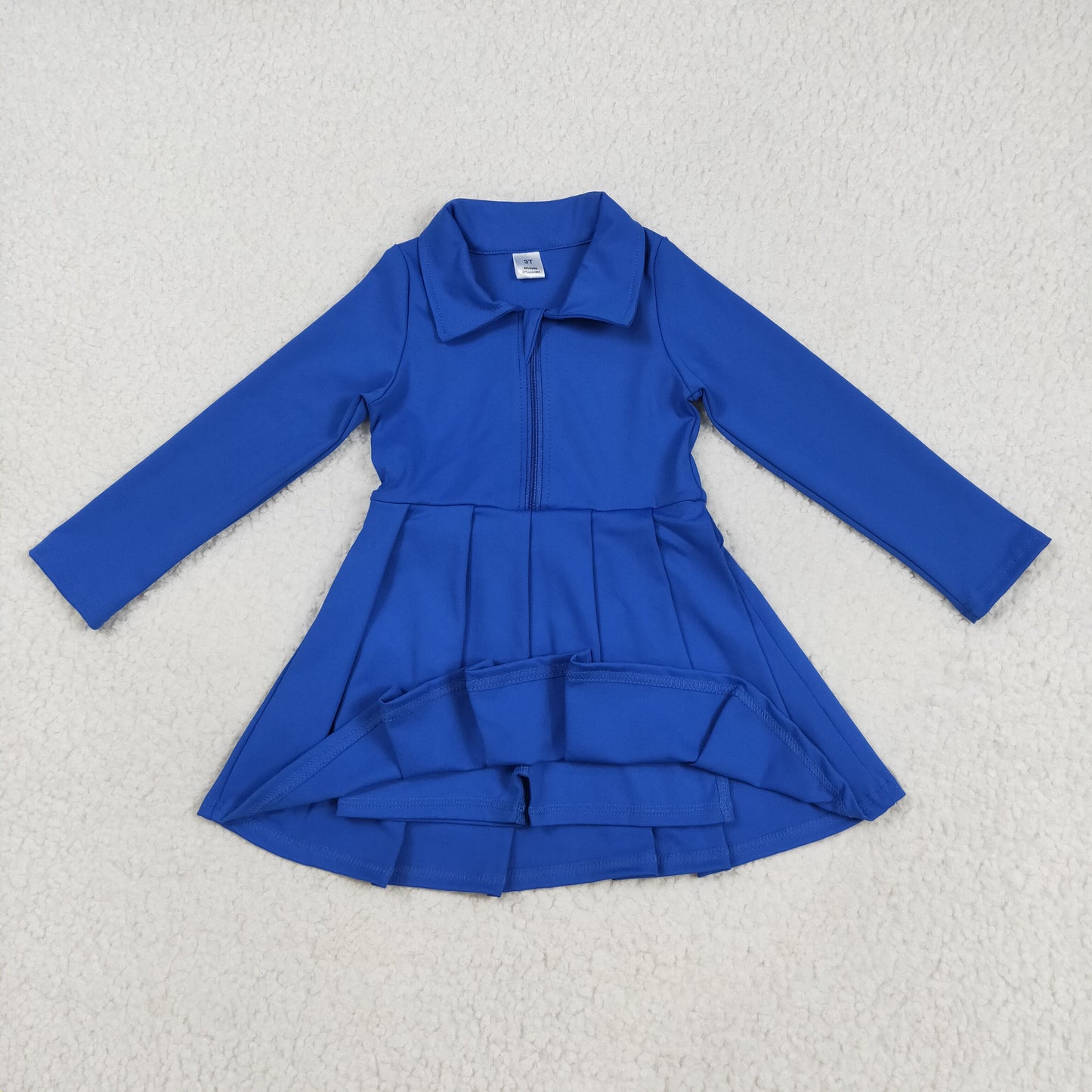 GLD1144 yoga solid color blue zipper long sleeve girls dress