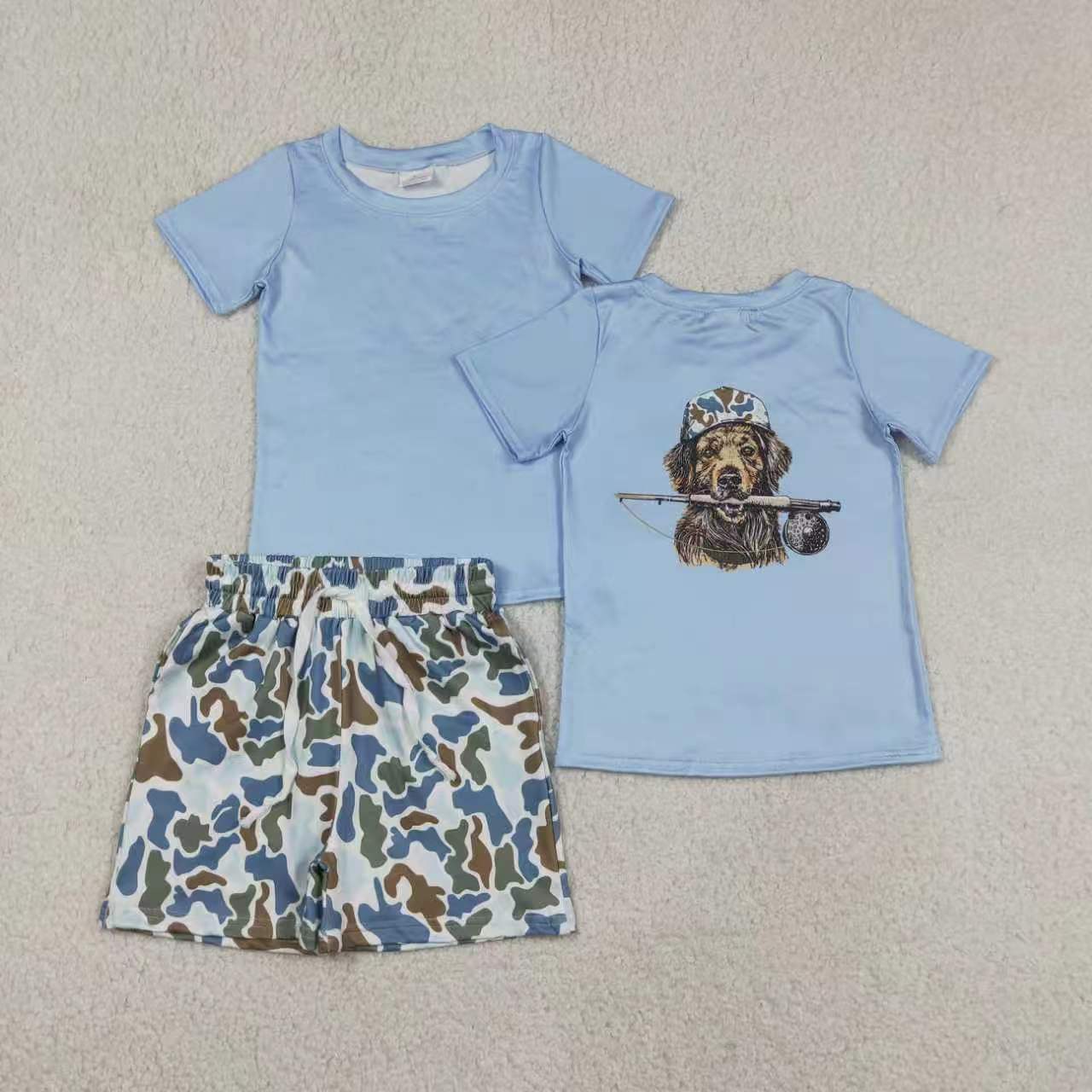 Hunting Dog Short Sleeve Camo Shorts Boys Set RTS Sibling Clothes