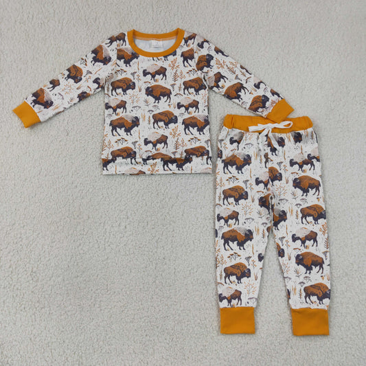 BLP1466 Cow Brown Long Sleve Pants Boys Set
