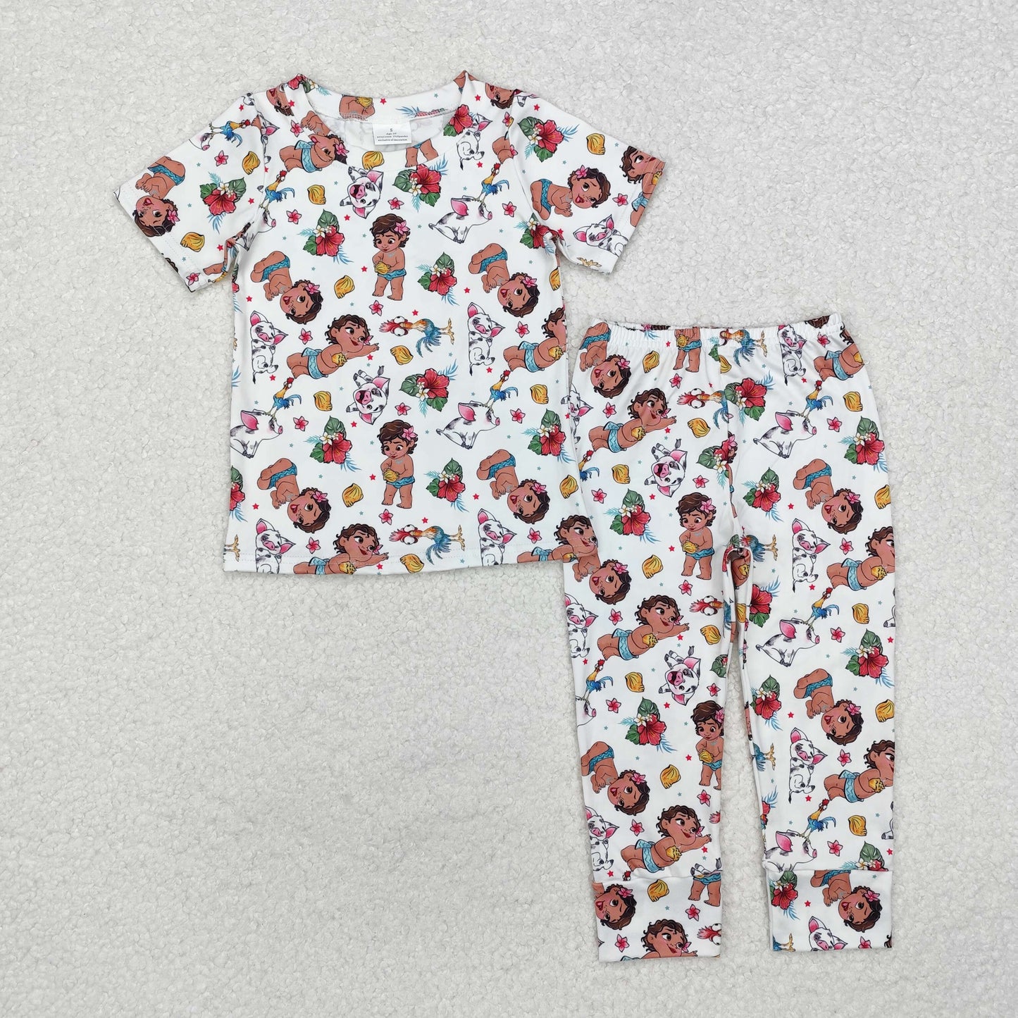 GSPO1750 cartoon girl baby pig flowers short sleeve pants girls set