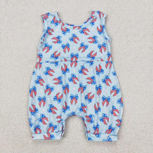 SR2729 July 4th flag bows blue camisole girls romper