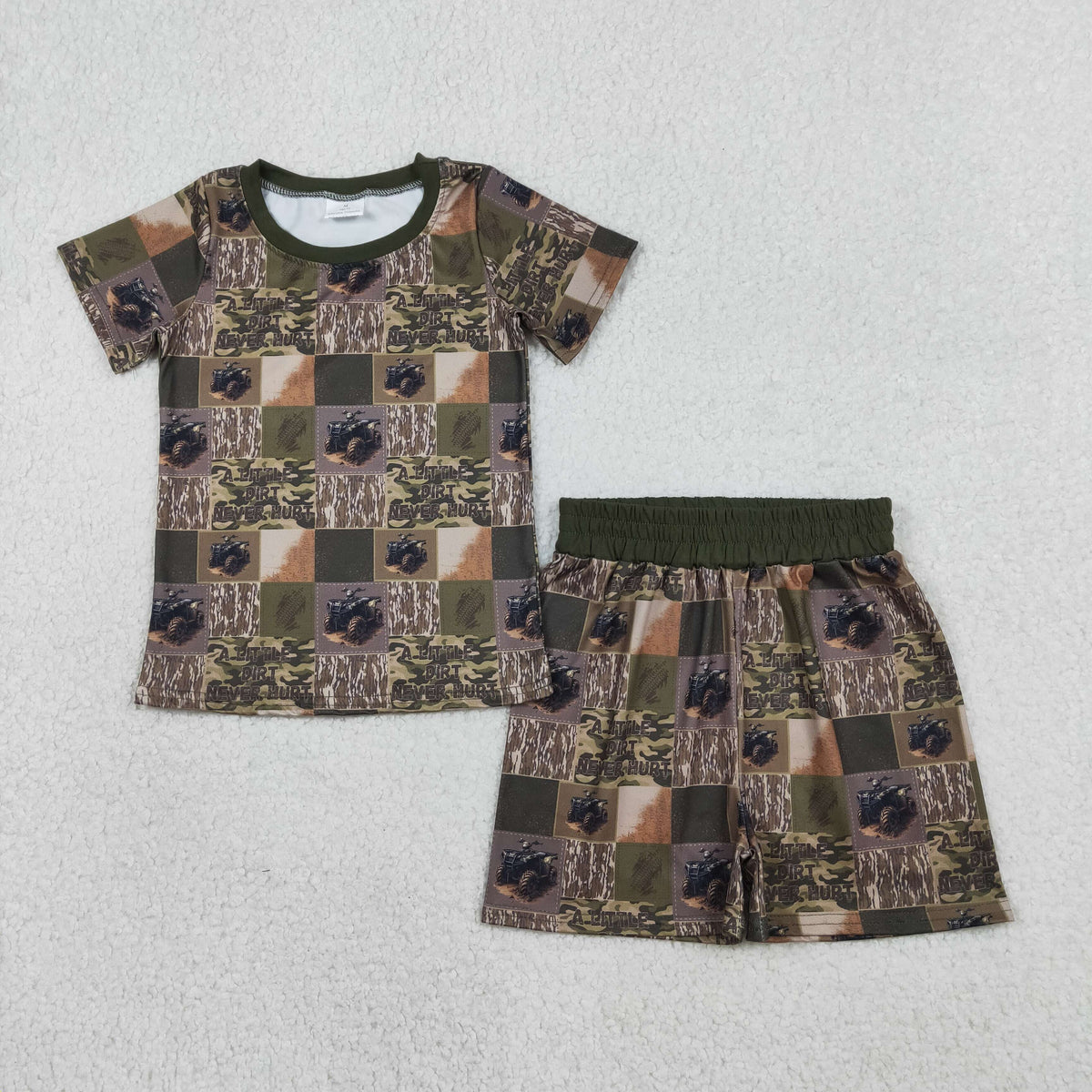 BSSO1801 A Little Dirt Never Hurt Camo Short Sleeve Shorts Boys Set