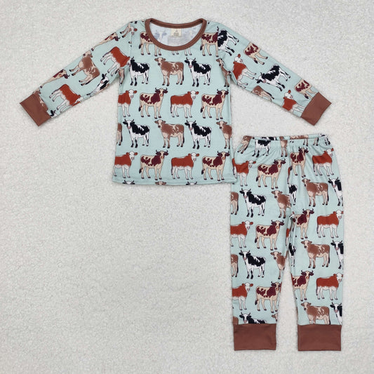 bamboo BLP0829 farm cow green long sleeve pants boys pajamas