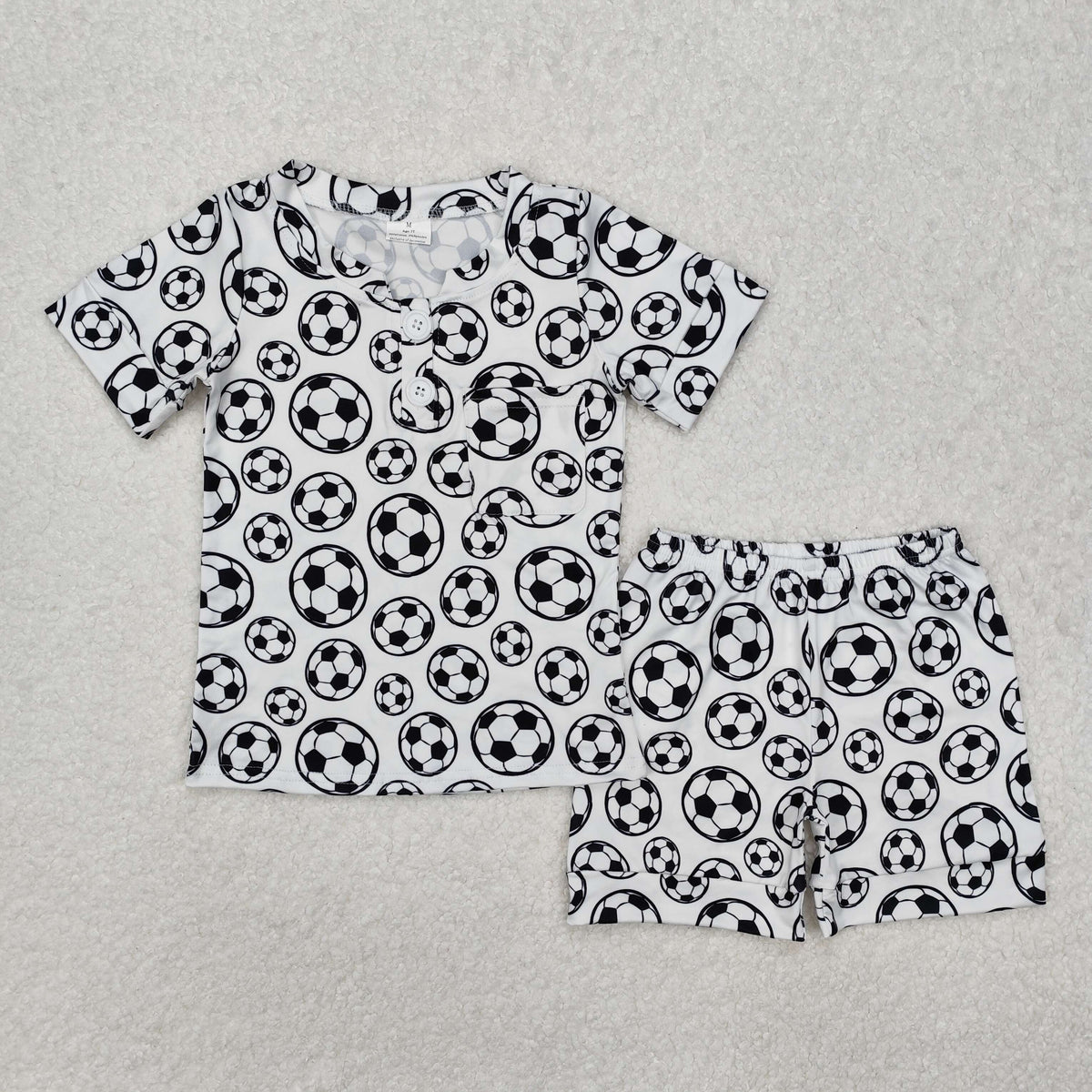 BSSO1008 soccer black white short sleeve shorts boys set