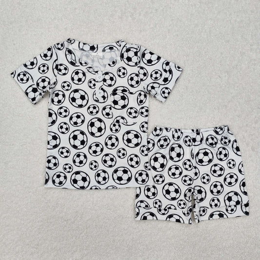BSSO1008 soccer black white short sleeve shorts boys set