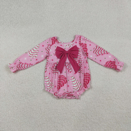 LR2586 Christmas tis the season hot pink big bow long sleeve girls romper