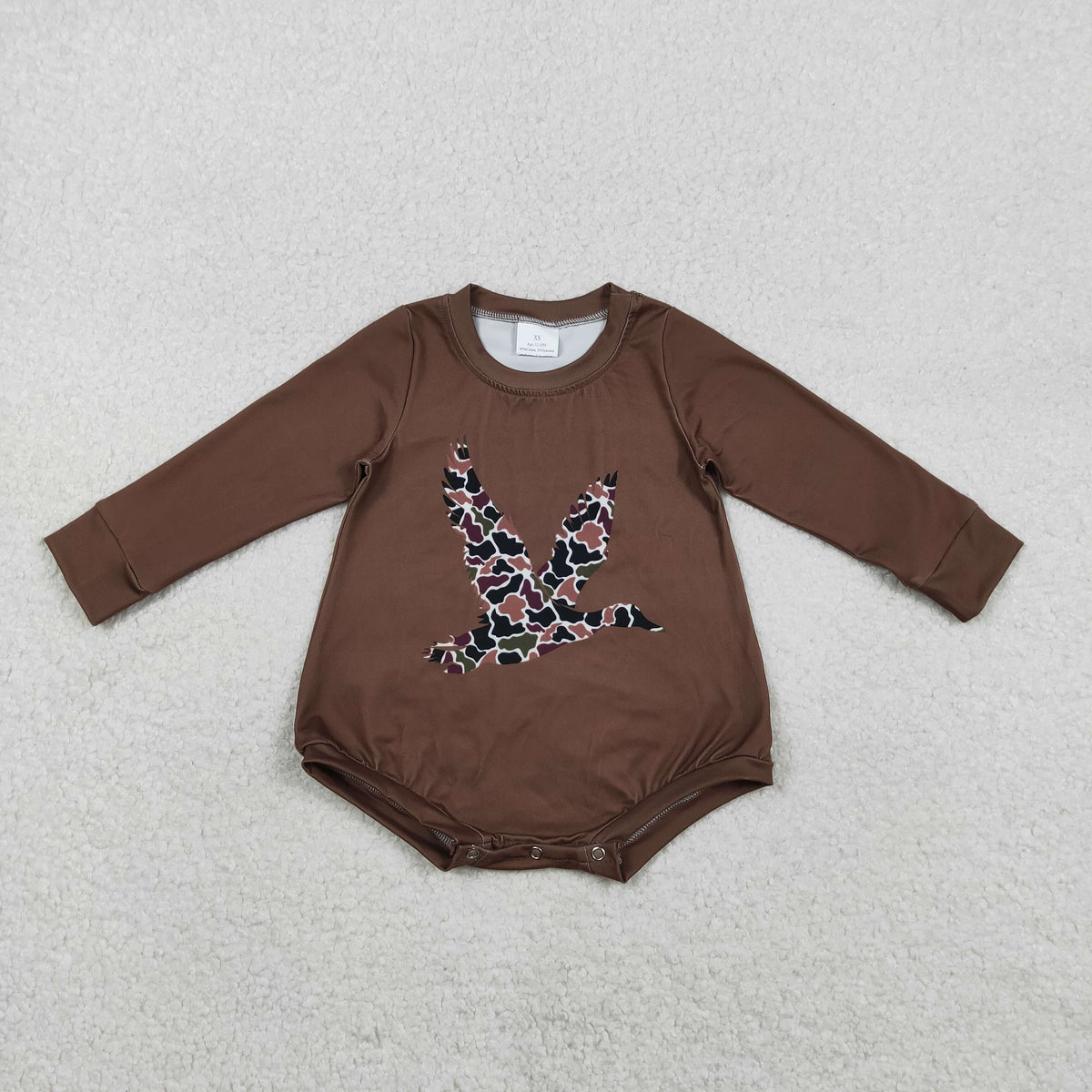 LR2777 camo mallard duck brown long sleeve girls romper