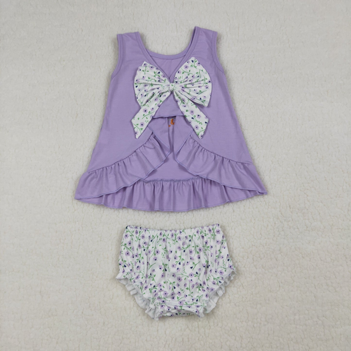 Embroidery GBO0502 Goose Purple Sleeveless Flowers Girls Set