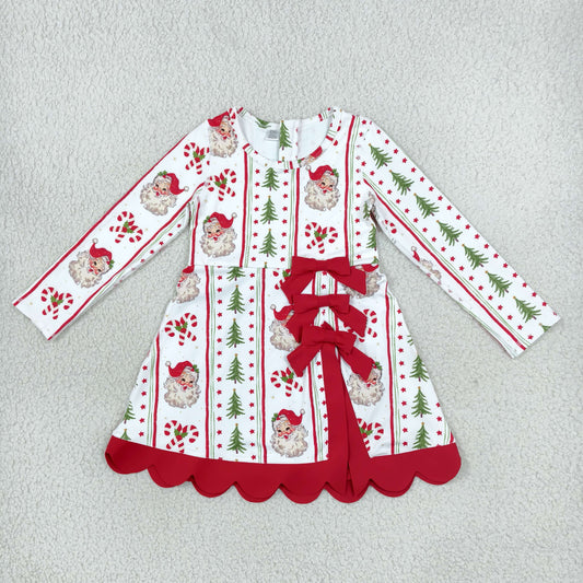 GLD1650 Yoga Christmas Santa Bows Pink Long Sleeve Girls Dress