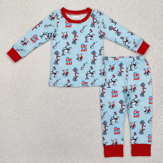 Custom moq 20 bamboo cartoon Dr blue long sleeve pants boys pajamas