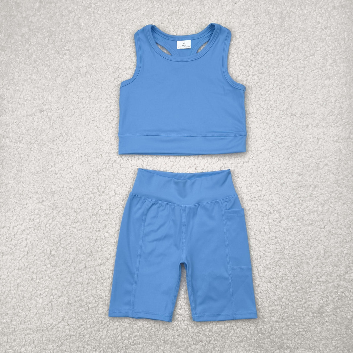 GSSO1515 blue sleeveless shorts girls set yoga set