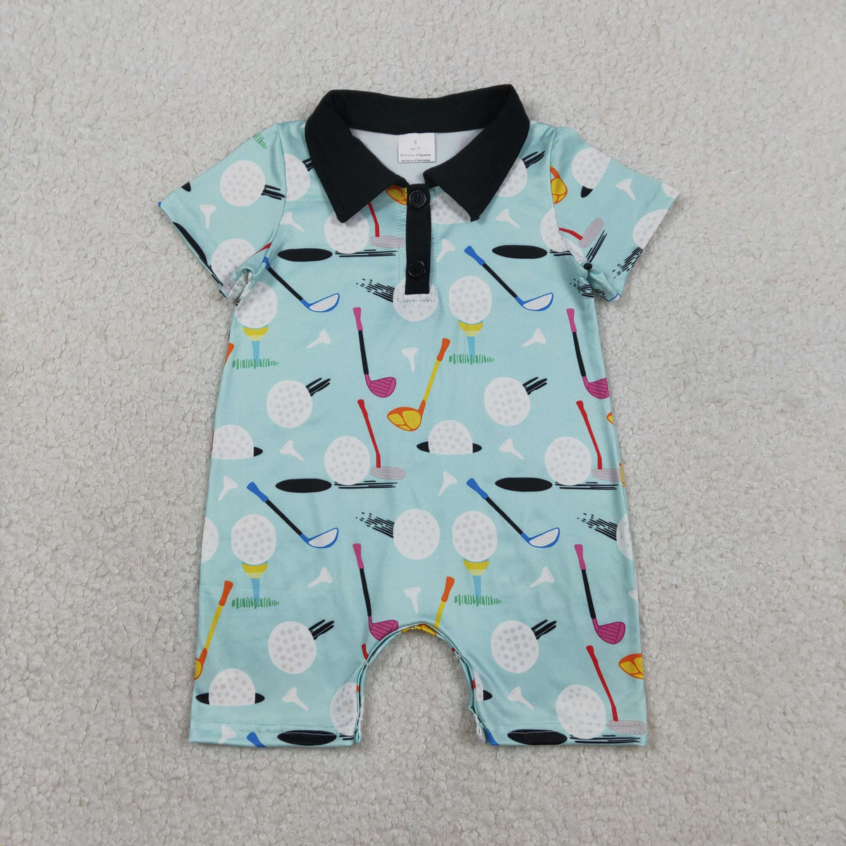 SR3086 cartoon play golf blue short sleeve boys romper