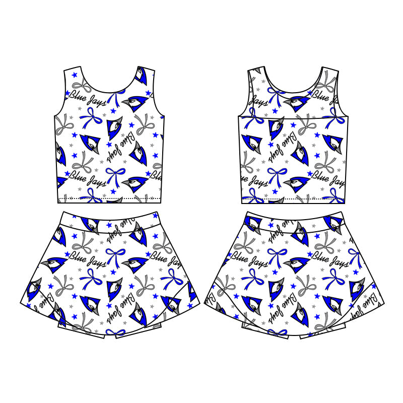 Cutom Moq 3 Football Team Eagle blue bows sleeveless skirt with shorts girls set