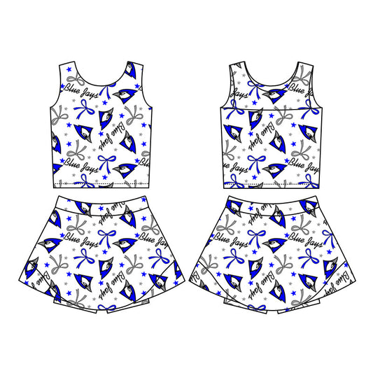 Cutom Moq 3 Football Team Eagle blue bows sleeveless skirt with shorts girls set