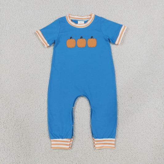 Embroidery SR4285 Pumpkin Blue Short Sleeve Boys Romper