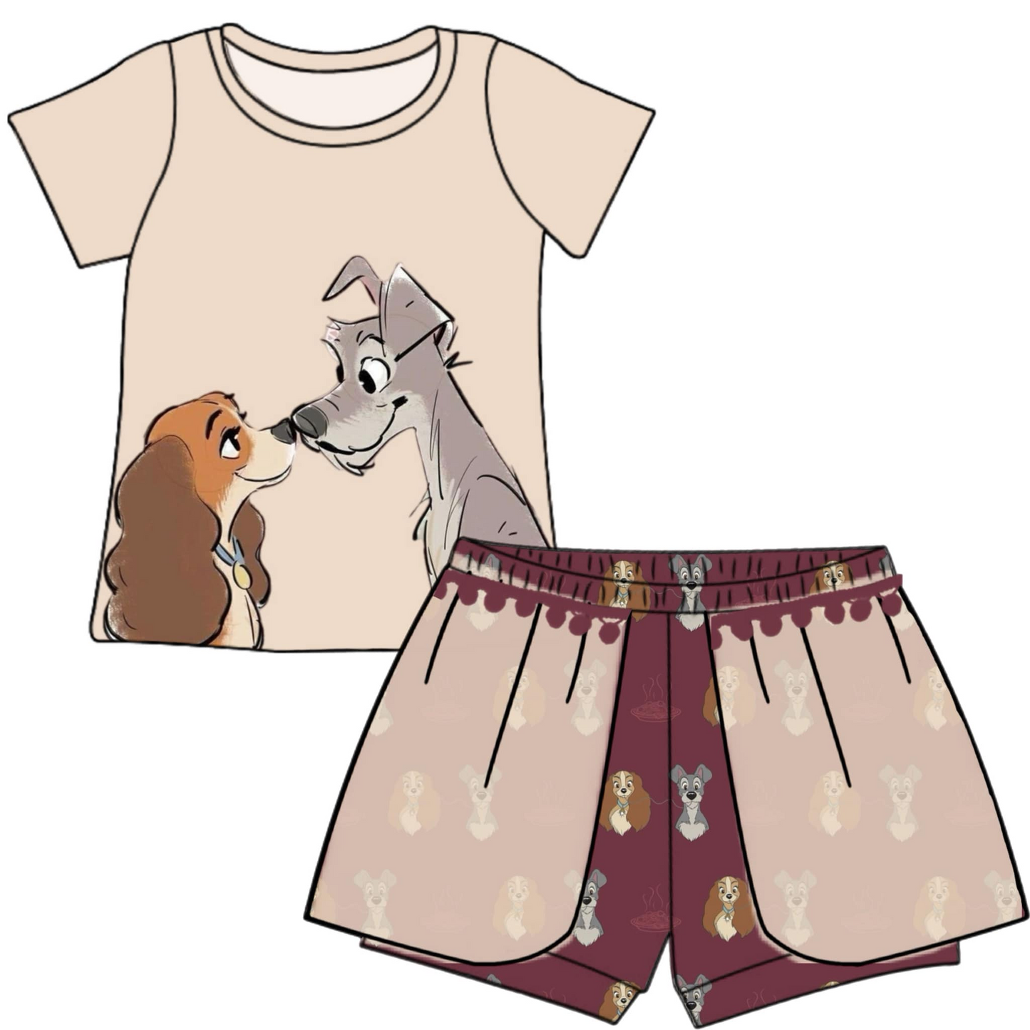 custom style cartoon dog animals short sleeve shorts girls set 6-8 weeks