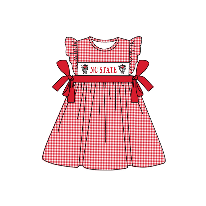 custom style football team wolf red checkered flutter sleeve girls dress