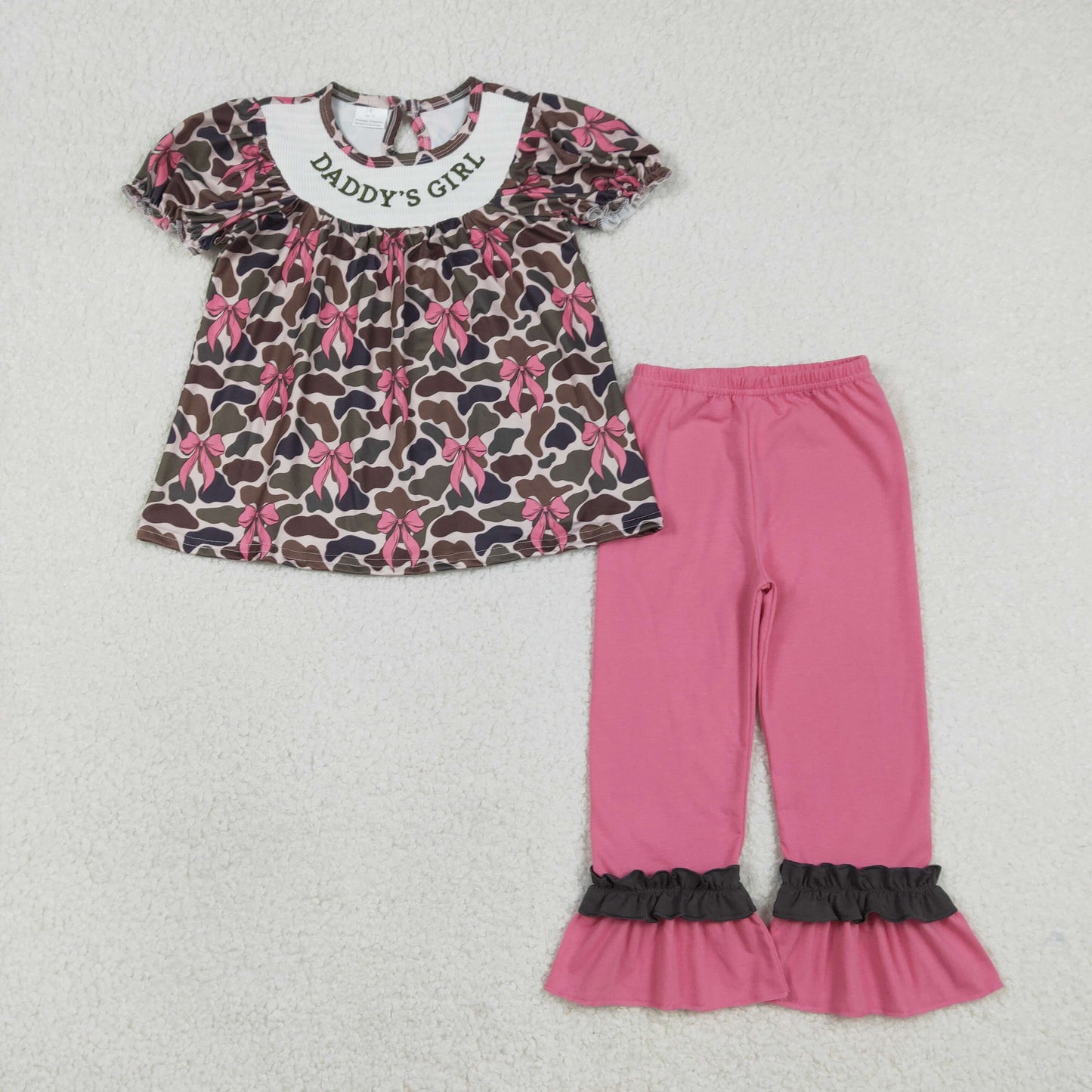 Smocked Embroidery Daddy's Girl Camo Bows Romper/Set RTS Sibling Clothes