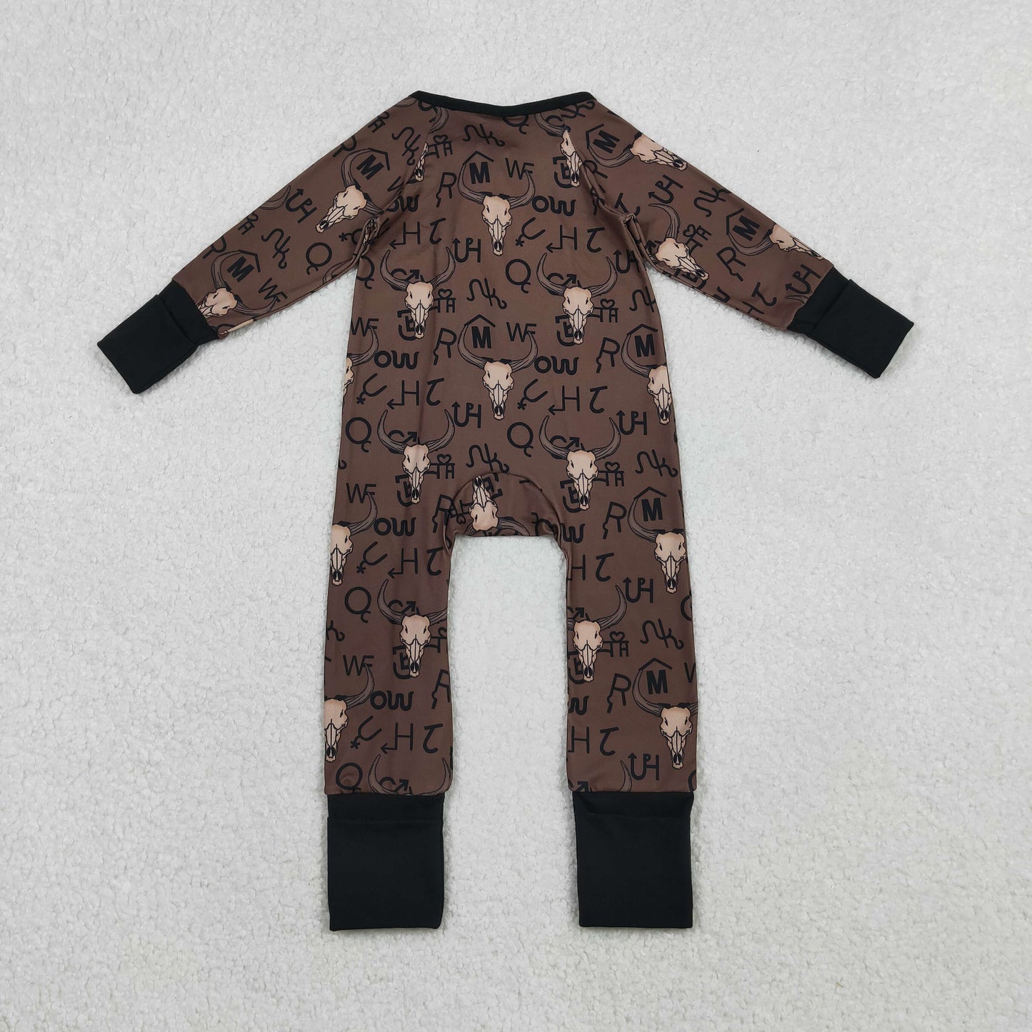 LR2591 Western cow brown zipper long sleeve boys romper