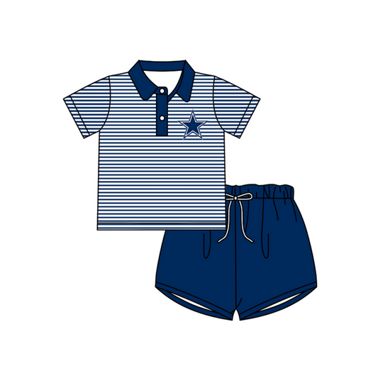 custom S 8.1 Team star blue striped short sleeve shorts kids set please order before 14th August