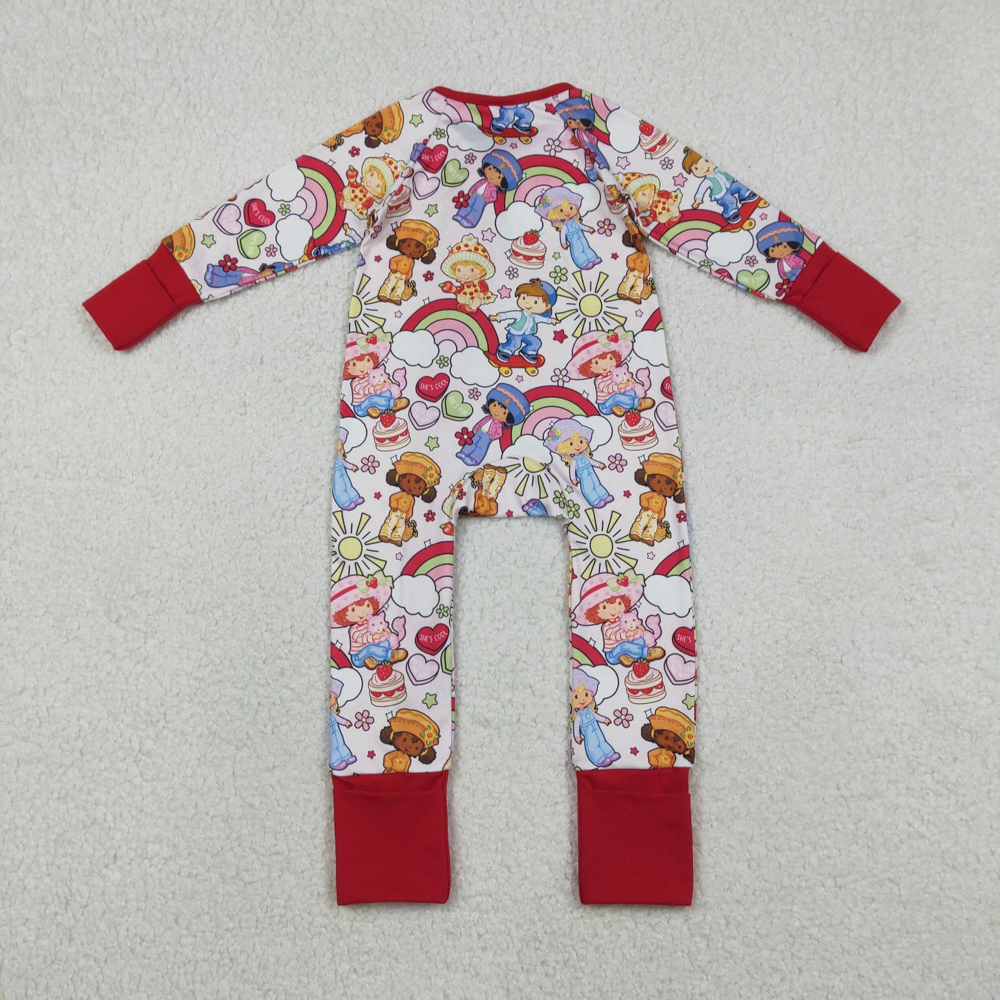 LR2852 Valentine's Day heart strawberry girl zipper long sleeve girls romper