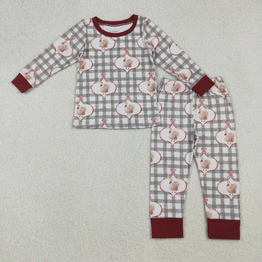 GLP2885 Thannksgiving turkey green checkered long sleeve pants girls pajamas