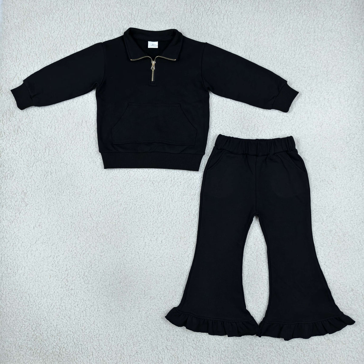 GLP3489 Black Sweatshirt Pocket Zipper Long Sleeve Pants Girls Set