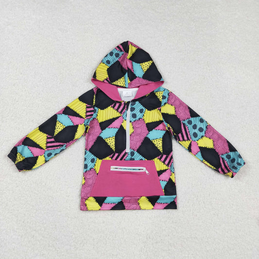 GT1137 Halloween black yellow hot pink pocket hoodie long sleeve girls top