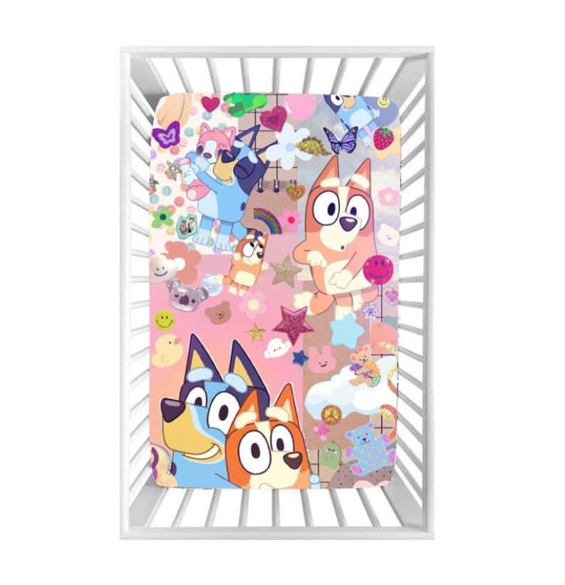 custom S cartoon blue dog pink bed sheet