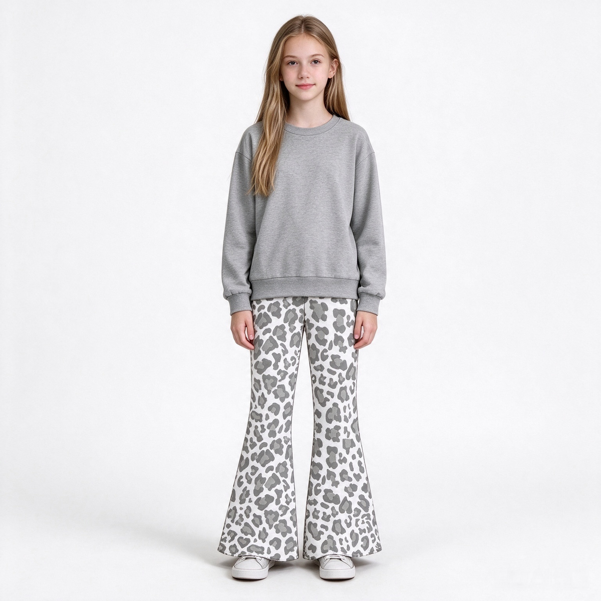 preorder GLP3992 Grey Long Sleeve Leopard Pants Girls Set