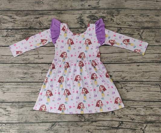 preorder GLD0252 Cartoon Princess Purple Long Sleeve Girls Dress