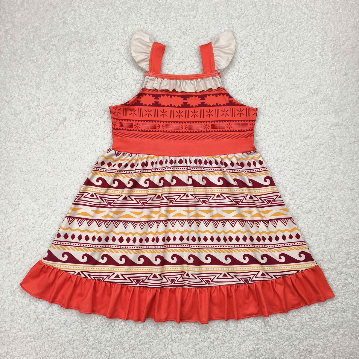 GSD2394 Western aztec brown print flutter sleeve girls dress