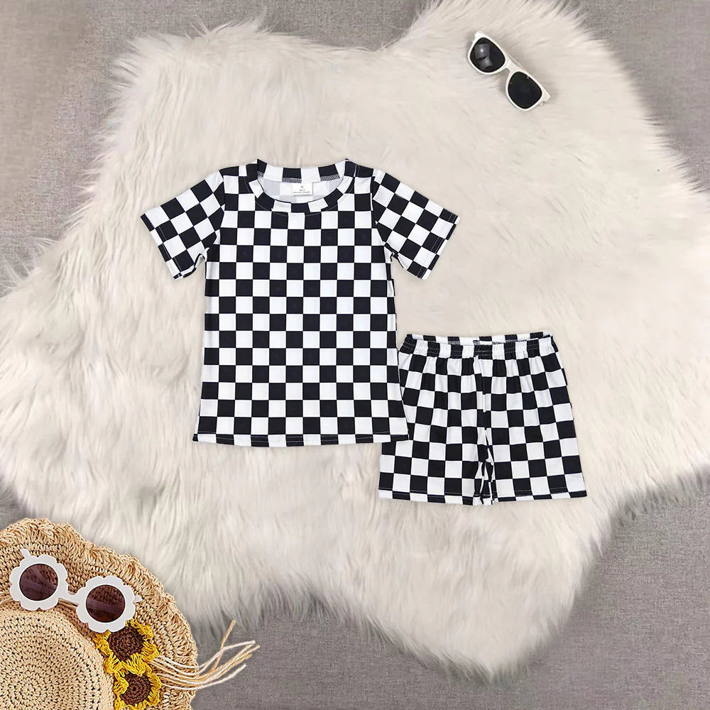 mama and me black checkered pajamas RTS sibling clothes