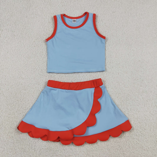 GSD4020 Yoga Scallop Blue Sleeveless Skorts Girls Set