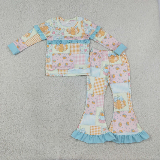 GLP3503 Pumpkin Flowers Pink Long Sleeve Pants Girls Set