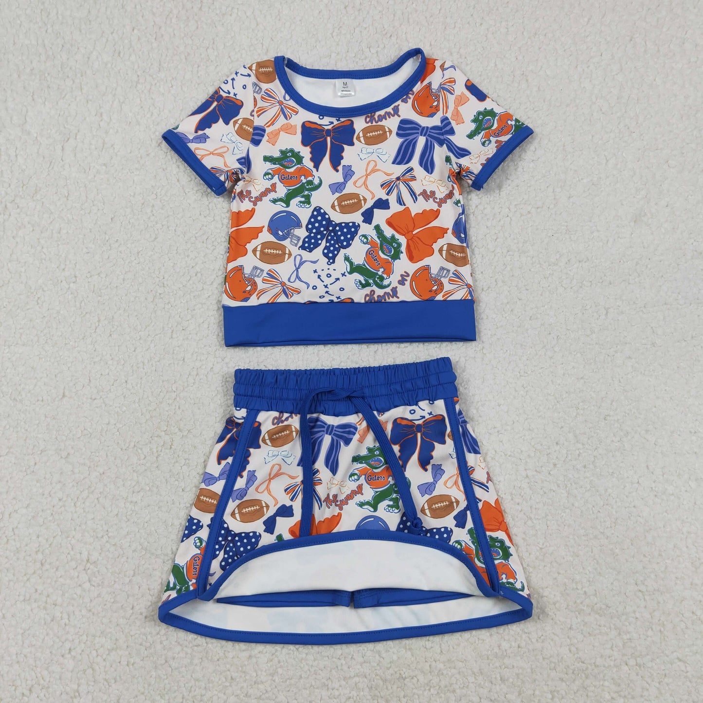 GSD3698 Yoga Football Item Crocodile Bows Purple Sleeveless Skorts Girls Set