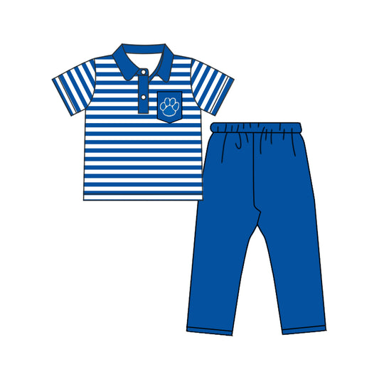 custom style football team UK dog's pow striped short sleeve blue pants boys set