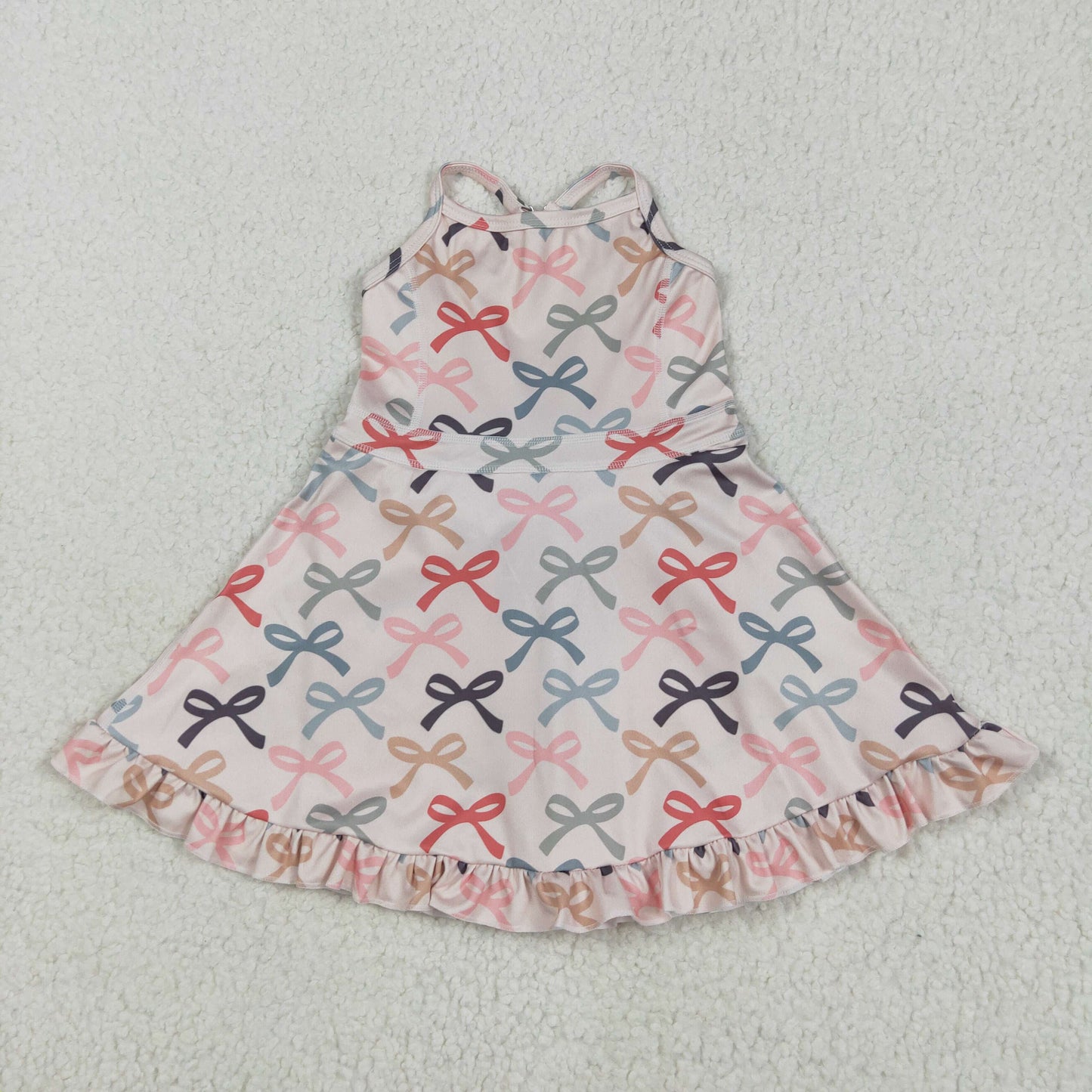 GSD2296 colorful bows pink girls dress with shorts