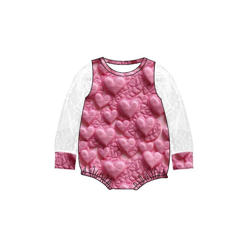 custom Valentine's Day heart pink long sleeve girls romper