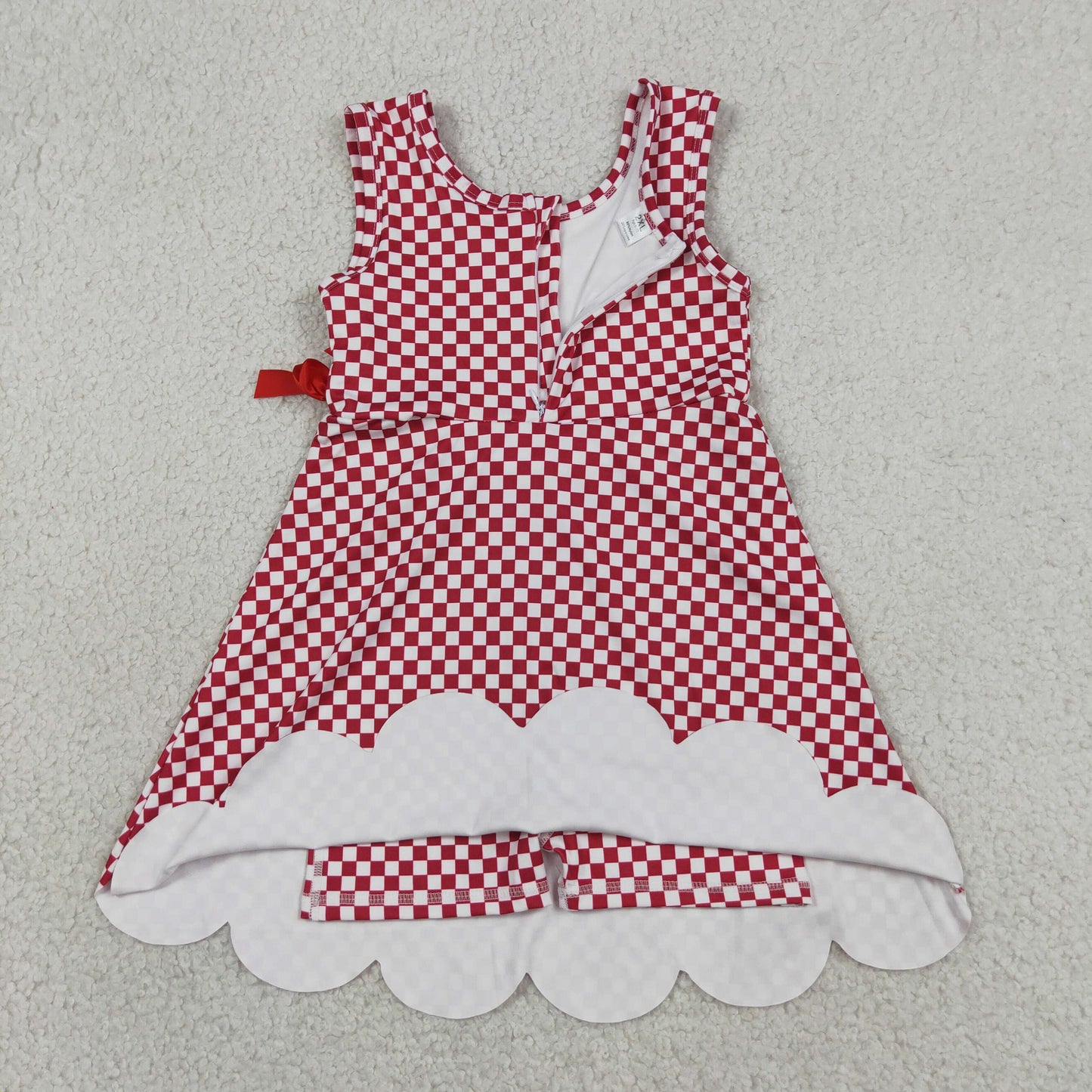 GSD3669 Yoga Scallop Red Checkered Sleeveless Skorts Girls Dress