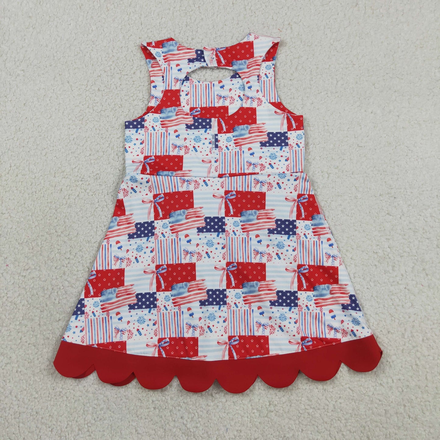 GSD3945 July 4th Flag Bows Sleeveless Skorts Girls Dress