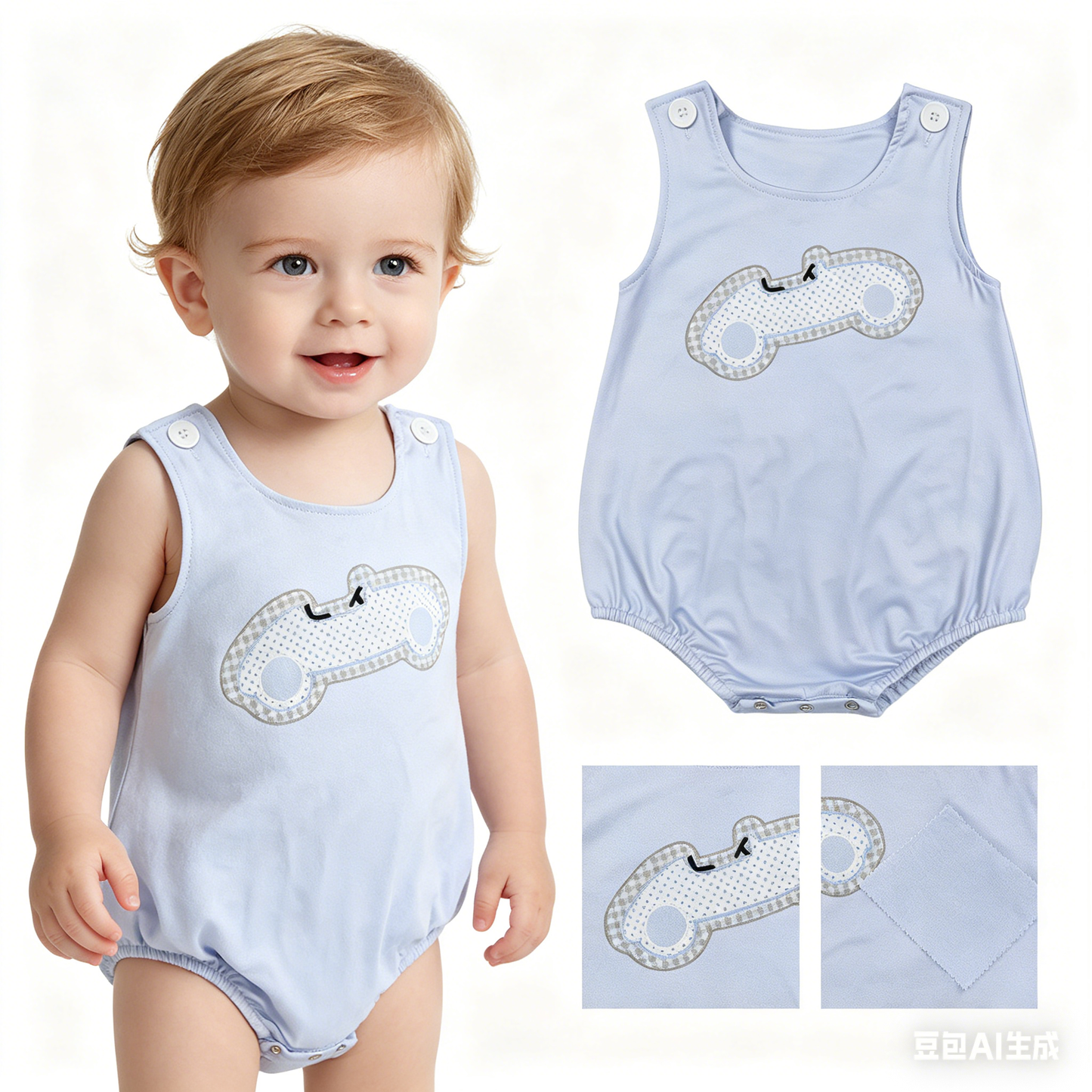 SR4013 Car Blue Sleeveless Boys Romper