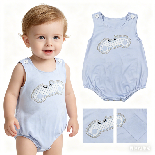SR4013 Car Blue Sleeveless Boys Romper