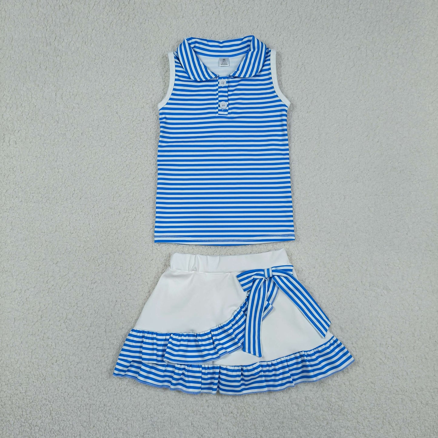 GSD3661 Yoga Blue Striped Sleeveless Skorts Girls Set
