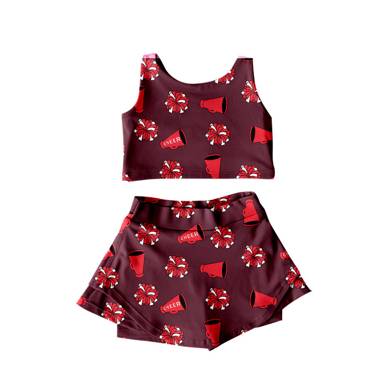preorder cheer maroon sleeveless skirt with shorts girls set